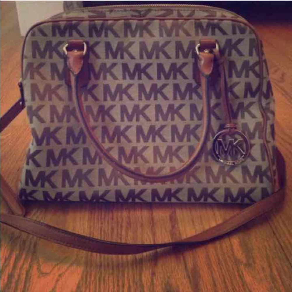 MK zip closure logo satchel bag